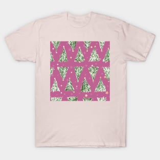 Holiday christmas tree over pink peony background T-Shirt